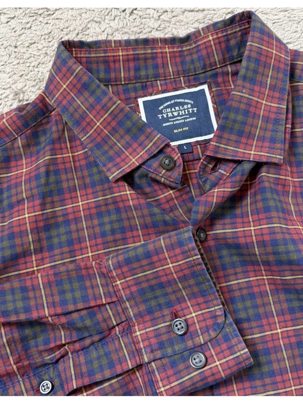Charles Tyrwhitt Men's Large Red & Blue Slim Fit Button Down Shirt